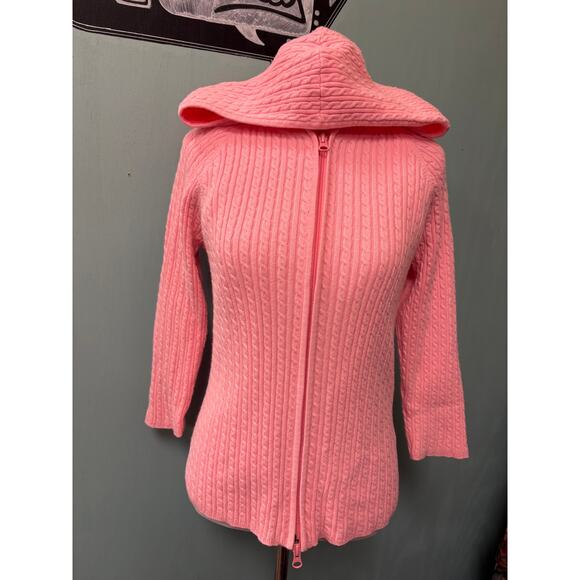 90s Y2K Jones Studio Pink Cable Knit Zip Hoodie & Tank Set - Picture 3 of 8